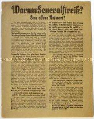Flugblatt von KPD, USPD und den Arbeiter- und Soldatenräten des Bezirks Niederrhein zum Generalstreik im Ruhrgebiet