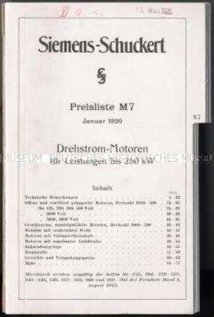 Preisliste M 7 über Drehstrommotoren