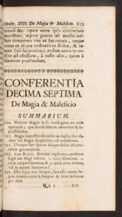 Conferentia Decima Septima De Magia & Maleficio