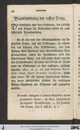 Beantwortung der ersten Frage.
