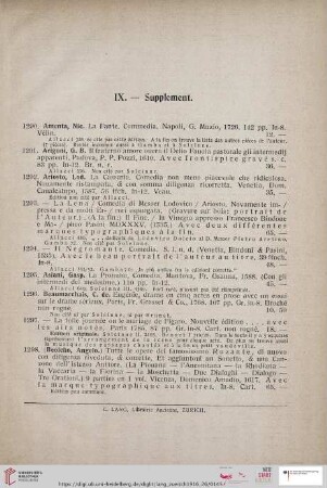 IX. - Supplement (Nr. 1290 - 1405)