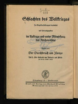 Bd. 12, A: Teil 1. Die Schlacht von Tolmein und Flitsch : (24. bis 27. Oktober 1917)