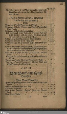 Cap. III. Vom Banck- und Hauß-Schlachten