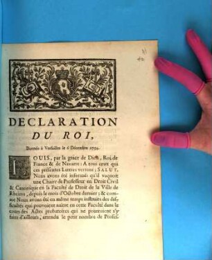 Declaration du roi donnée à Versailles le 6. Decembre 1754
