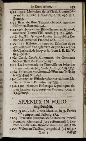 Appendix in Folio. ungebunden.