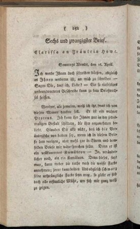 Sechs und zwanzigster Brief. Clarissa an Fräulein Howe. - Dreißigster Brief. (Fortsetzung.)