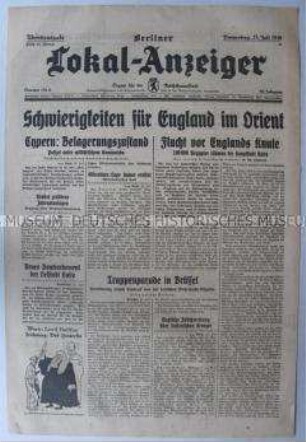 Tageszeitung "Berliner Lokal-Anzeiger" u.a. zum Krieg auf Zypern und im Orient