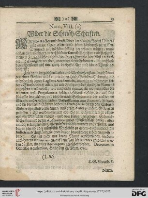 Num. VIII. Wider die Schmaeh=Schriften
