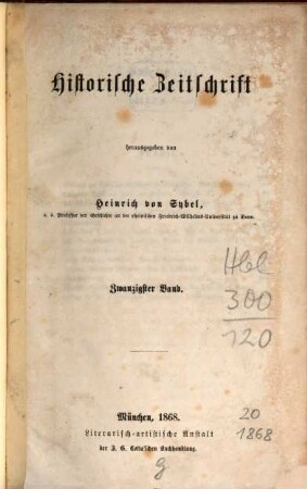 Historische Zeitschrift : HZ. 20. 1868