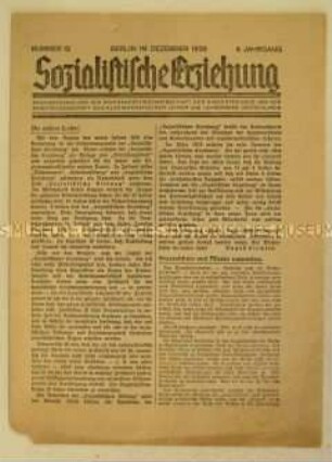 Sozialdemokratisches Mitteilungsblatt "Sozialistische Erziehung" u.a. zu bevorstehenden redaktionellen Änderungen