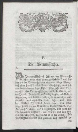 IV. Die Vernunfftlehre