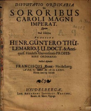 Disputatio Ordinaria De Sororibus Caroli Magni