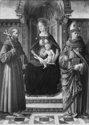 Thronende Maria mit dem Kind und zwei Heiligen