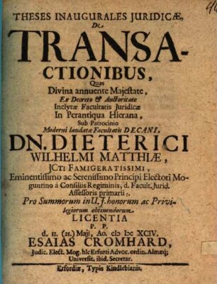 Theses inaug. iur. de transactionibus