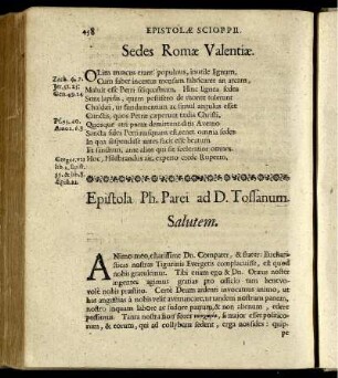 Literæ Philippi Parei ad D. Tossanum.