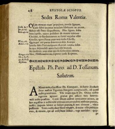 Literæ Philippi Parei ad D. Tossanum.