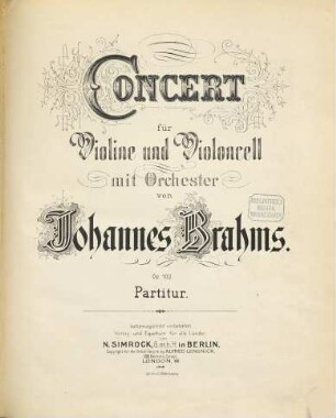 Concert : für Violine und Violoncell mit Orchester ; Op. 102