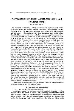 Korrelationen zwischen Zahlengedächtnis und Rechenleistung