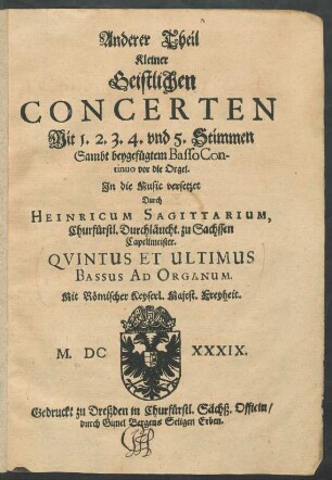 Quintus et ultimus. Bassus ad Organum