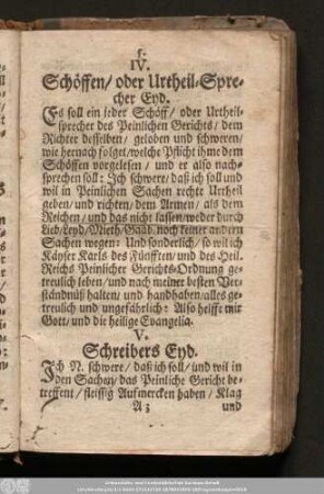 IV. Schöffen/ oder Urtheil-Sprecher Eyd.