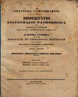 De fractura vertebrarum : dissertatio inauguralis pathologica ; cum tab. lith. II