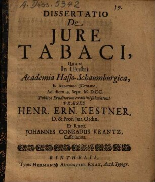 Dissertatio De Iure Tabaci
