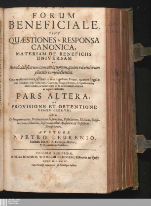 Pars Altera: De Provisione Et Obtentione Beneficiorvm