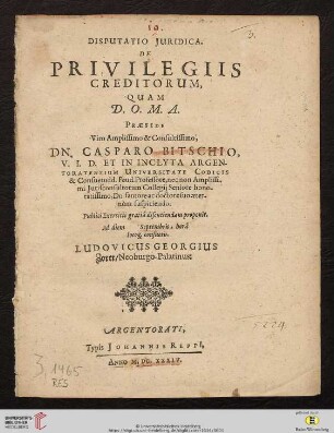 Disputatio Juridica, De Privilegiis Creditorum
