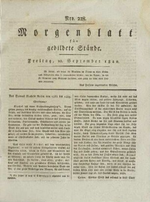 Nro. 228. Freitag, 22. September 1820. - Nro. 235. Sonnabend, 30. September 1820.