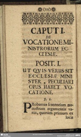 Caput I. De Vocatione ministrorum ecclesiae