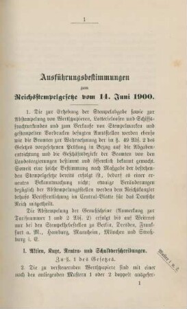 Ausführungsbestimmungen zum Reichsstempelgesetze vom 14. Juni 1900