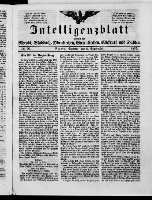 Intelligenzblatt zunächst für Rheydt, Gladbach, Odenkirchen, Giesenkirchen, Wickrath und Dahlen. 1856-1859