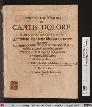 Exercitatio Medica De Capitis Dolore