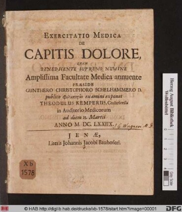Exercitatio Medica De Capitis Dolore