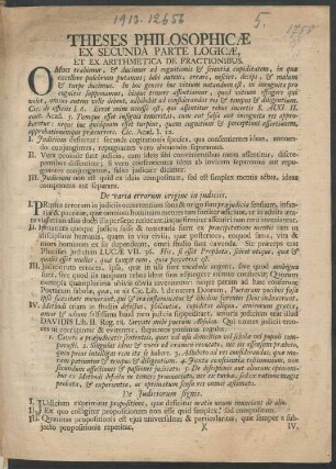Theses Philosophicæ Ex Secunda Parte Logicæ, Et Ex Arithmetica De Fractionibus