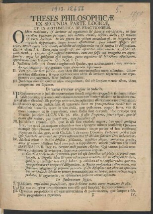 Theses Philosophicæ Ex Secunda Parte Logicæ, Et Ex Arithmetica De Fractionibus