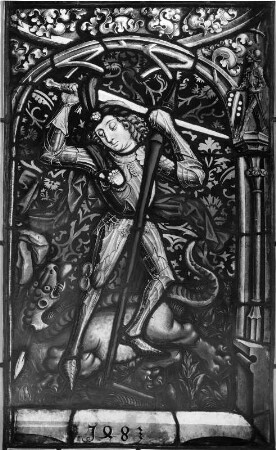 Heiliger Georg : Heiliger Georg. Glasmalerei (1483). Darmstadt, Hessisches Landesmuseum Darmstadt