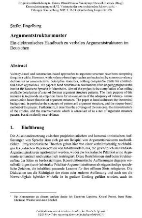 Argumentstrukturmuster. Ein elektronisches Handbuch zu verbalen Argumentstrukturen im Deutschen