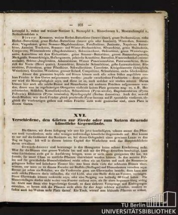 Kapitel XVI. Verschiedene, den Gärten zur Zierde oder zum Nutzen dienende künstliche Gegenstände.