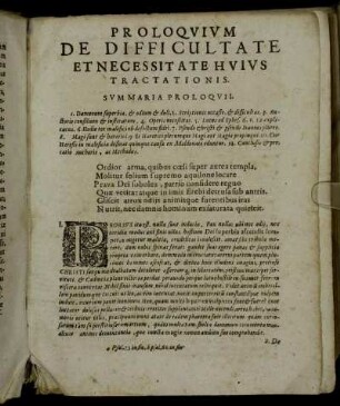 Proloquium De Difficultate Et Necessitate Huius Tractationis.