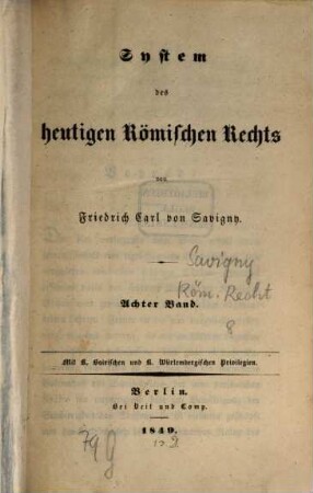 System des heutigen römischen Rechts, 8