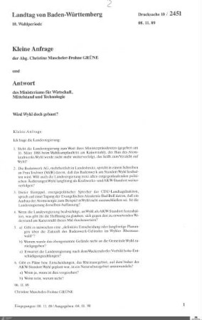 Anfrage der Grünen: Wird Wyhl doch gebaut ?