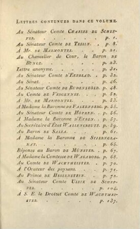 Lettres contenues dans ce volume