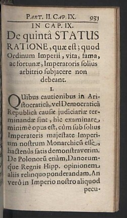 In Cap. IX. De quintâ Status ratione
