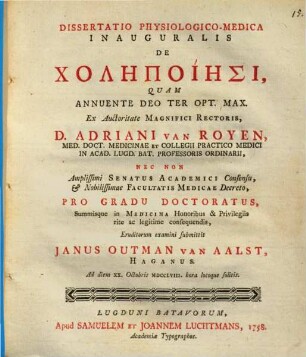 Diss. phys. med. inaug. de cholēpoiēsi