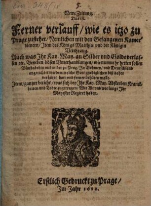 Newe Zeitung wie es itzo zu Prage zusteht