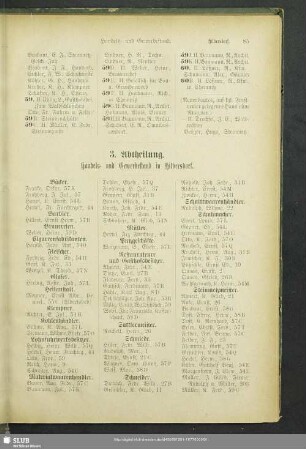 3. Abtheilung. Berufsklassen und Gewerbebetriebe : 3. Abtheilung. Handels- und Gewerbestand in Hilbersdorf