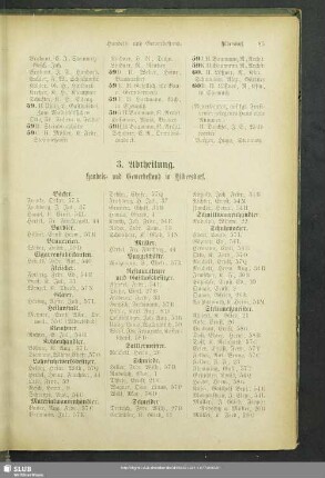 3. Abtheilung. Berufsklassen und Gewerbebetriebe : 3. Abtheilung. Handels- und Gewerbestand in Hilbersdorf