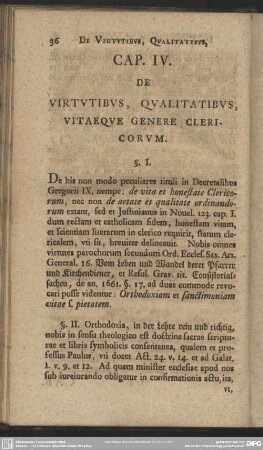 Cap. IV. De Virtutibus, Qualitatibus, Vitaeque Genere Clericorum