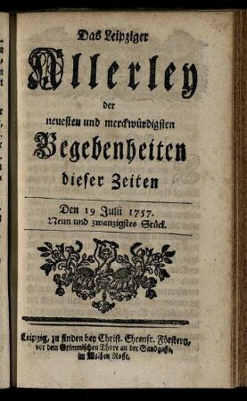 Den 19 Julii 1757. Neun und zwanzigstes Stück.